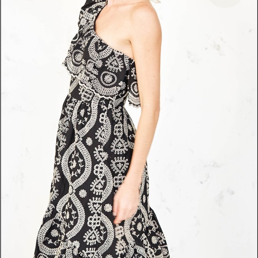 LoveShackFancy Pamela One-Shoulder Eyelet Asymmetrical Dress